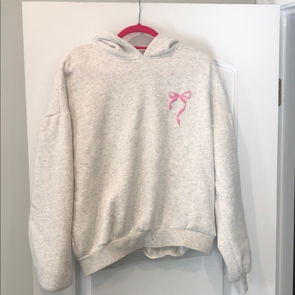 Edikted Cream Hoodie with Pink Bow Chest Graphic